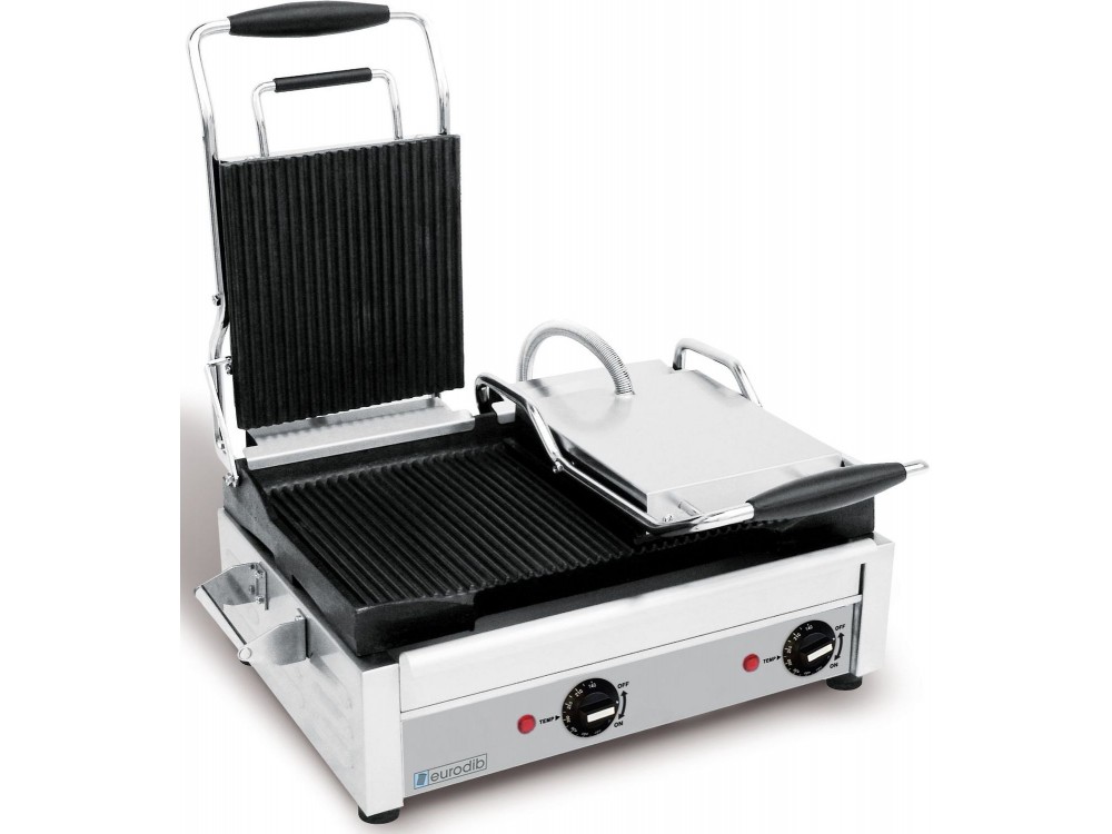 Eurodib SFE02375 Left Side Flat and Right Side Ribbed Large Panini Grill