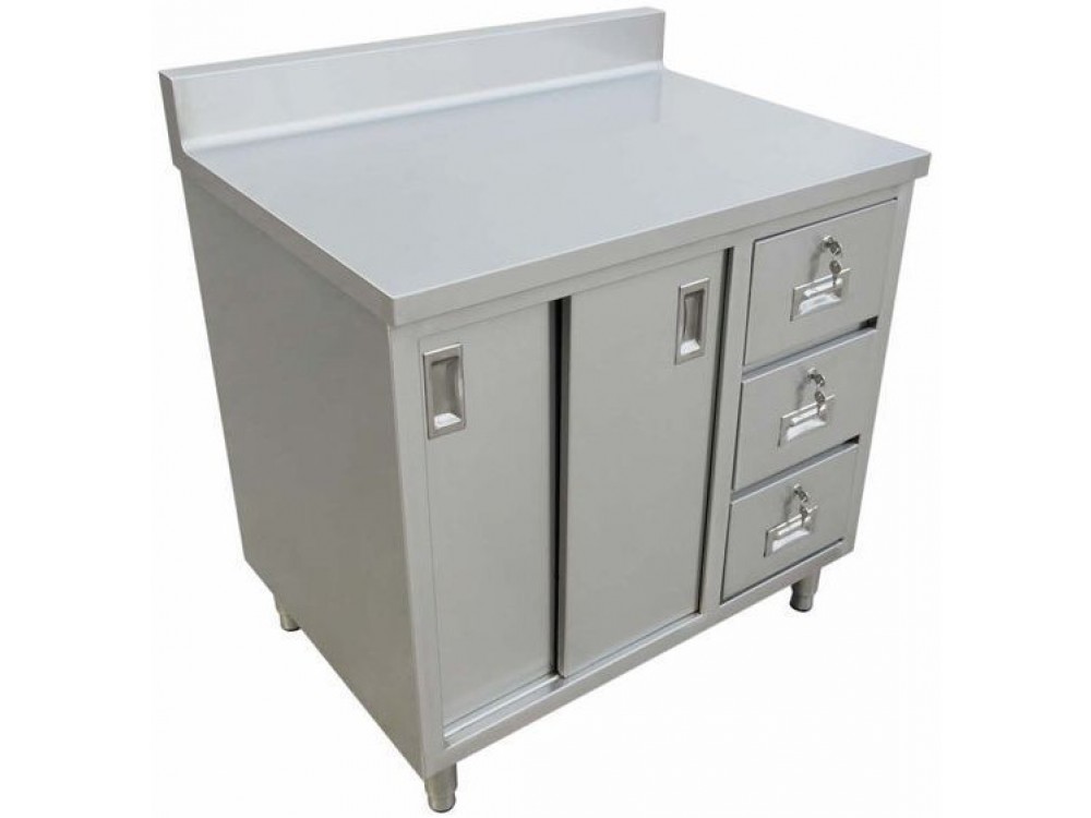 Omcan 43483 24" x 48" Worktable with Cabinet, Drawers, and Sliding Doors