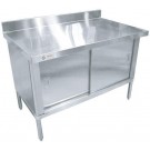 Omcan 28644 Flush Edge 30" x 72" 430 Stainless Steel Knock-down Worktable with Cabinet and 4" Backsplash