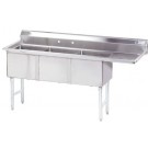 Advance Tabco FC-3-2424-24R Right-Hand Drainboard 3-Compartment Fabricated Economy Sink