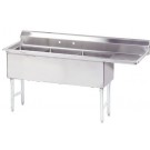 Advance Tabco FS-3-2424-18R Right-Hand Drainboard 3-Compartment Fabricated NSF Sink