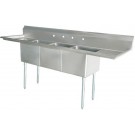 Omcan 25261 1.8" Corner Drain and Two Drain Boards 24" x 24" x 14" Three Tub Sink