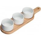 Winco WDP015-104 Durable White 12 sets/case 15-1/4" x 4-1/8" Porcelain Trio Bowl Set with Wdn Plate